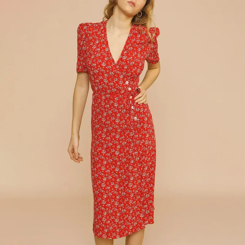 knee length dresses for ladies Blue Floral Wrap Midi Dress  Needs No Label