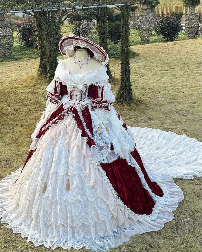 open lace back dress Victorian Style Multi-Layer Prom Dress Wedding Gown Customized Size / Pink I Retro Fairy main image 0