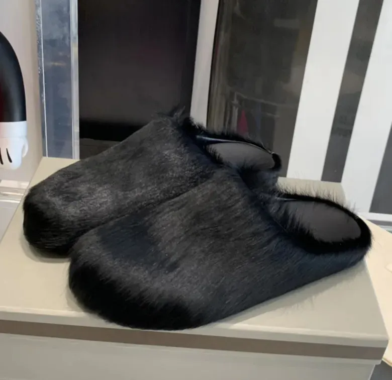 Luxury Plush Horsehair Slides - Slip-On Mules for Men and Women Black/Rose  Red from Dhgate Slippers - price 19.1