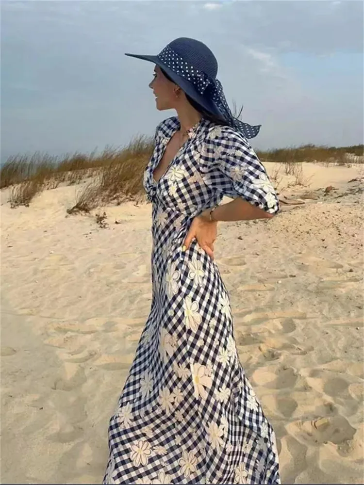 knee length dresses for ladies Printed Chiffon High Waisted Midi Dress