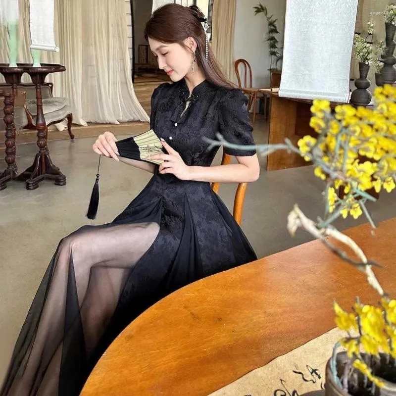 oriental black dress Golden Mulberry Silk Qipao Dress with Black Floral Print  Oriental Me
