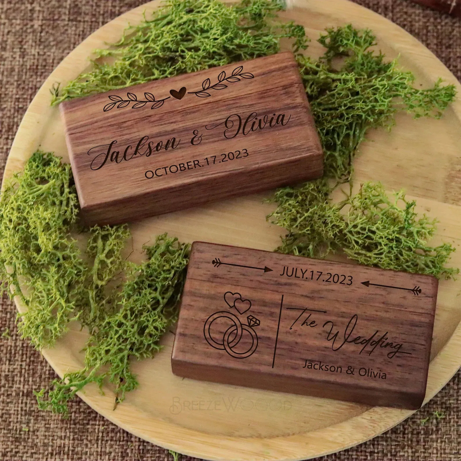 Personalized Wedding Ring Box - Wood Double Ring Box, Ring Bearer Box ...