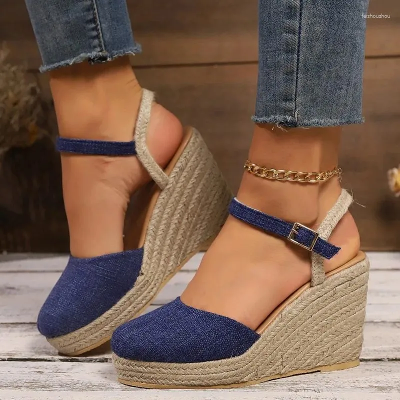 Womens Straw Rope Sandals Retro Linen Canvas Wedge Dressy Wedge Shoes With Elegant Closed Toe And Single Design Perfect For Casual Wear Zapatos De Mujer From Feizhouzhou 28.66 DHgate.Com
