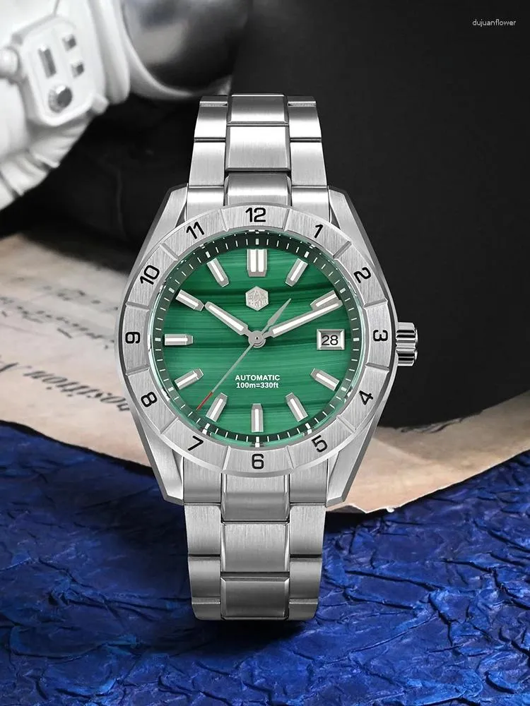Luxury Mens Green Malachite Dial San Martin Watch 42mm