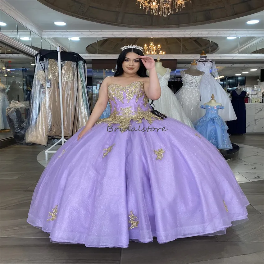 gold and lavender dress Puff-Sleeve Strapless Sweetheart Long A-Line Prom Dress Lilac / Large main image 1