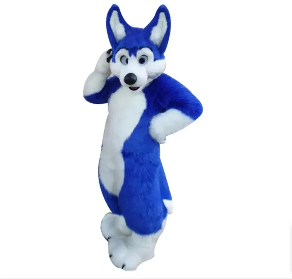 Husky Dog Halloween Mascot Costume Unisex Adult Blue Long Fur Cotton ...