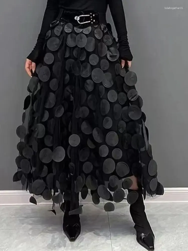 Skirts Heavy Tulle Skirt For Women 3D Polka Dot Elastic Waist Mesh Flowy A Line Midi Wedding Halloween Party Outfit Streetwear
