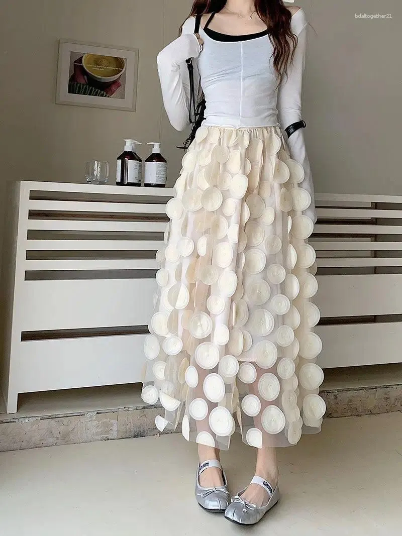 Skirts Heavy Tulle Skirt For Women 3D Polka Dot Elastic Waist Mesh Flowy A Line Midi Wedding Halloween Party Outfit Streetwear