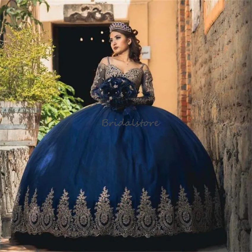 Long Sleeve Royal Blue With Gold Dress Long Sleeve Blue Gold Prom