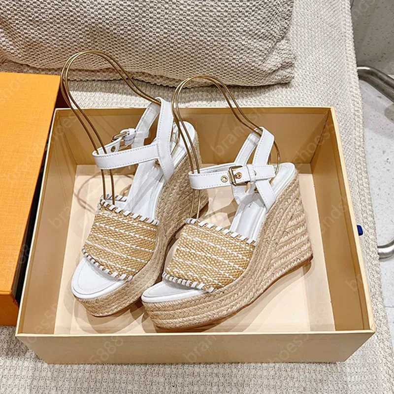Designer Sandals Sunny Mule High Heels Slippers Women Platform Wedge Heel Sandal Slides Mules Straw Stripes Luxury Sandale Slip Slippers Chunky Block