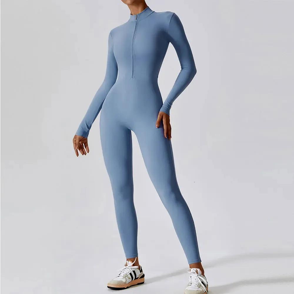 ★アクティブスパンデックス★XXXL 青いスパンデックスボディスーツ 119 エクササイズジャンプスーツ：女性用長袖スポーツボディスーツ、高強度