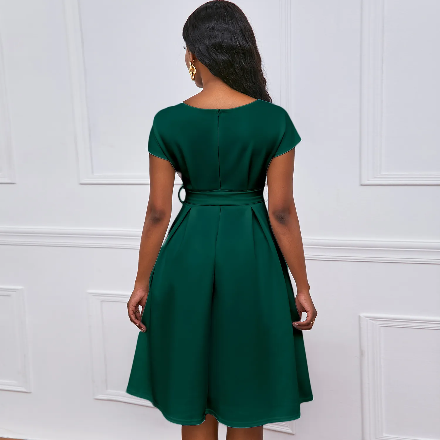 bow tie peplum dress Women's Dress Fall Long Puff Sleeve Bow Tie Front Babydoll A Line Pleated Cute Mini Tunic Dresses Y2K Peplum Dress