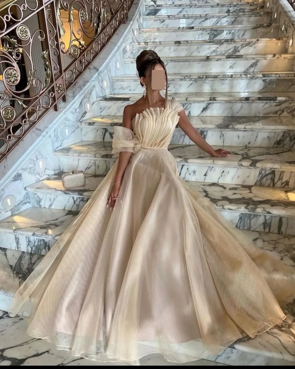 One Shoulder Pleated Organza A Line Prom Dress Elegant Art Deco Style Lace up Evening Gown