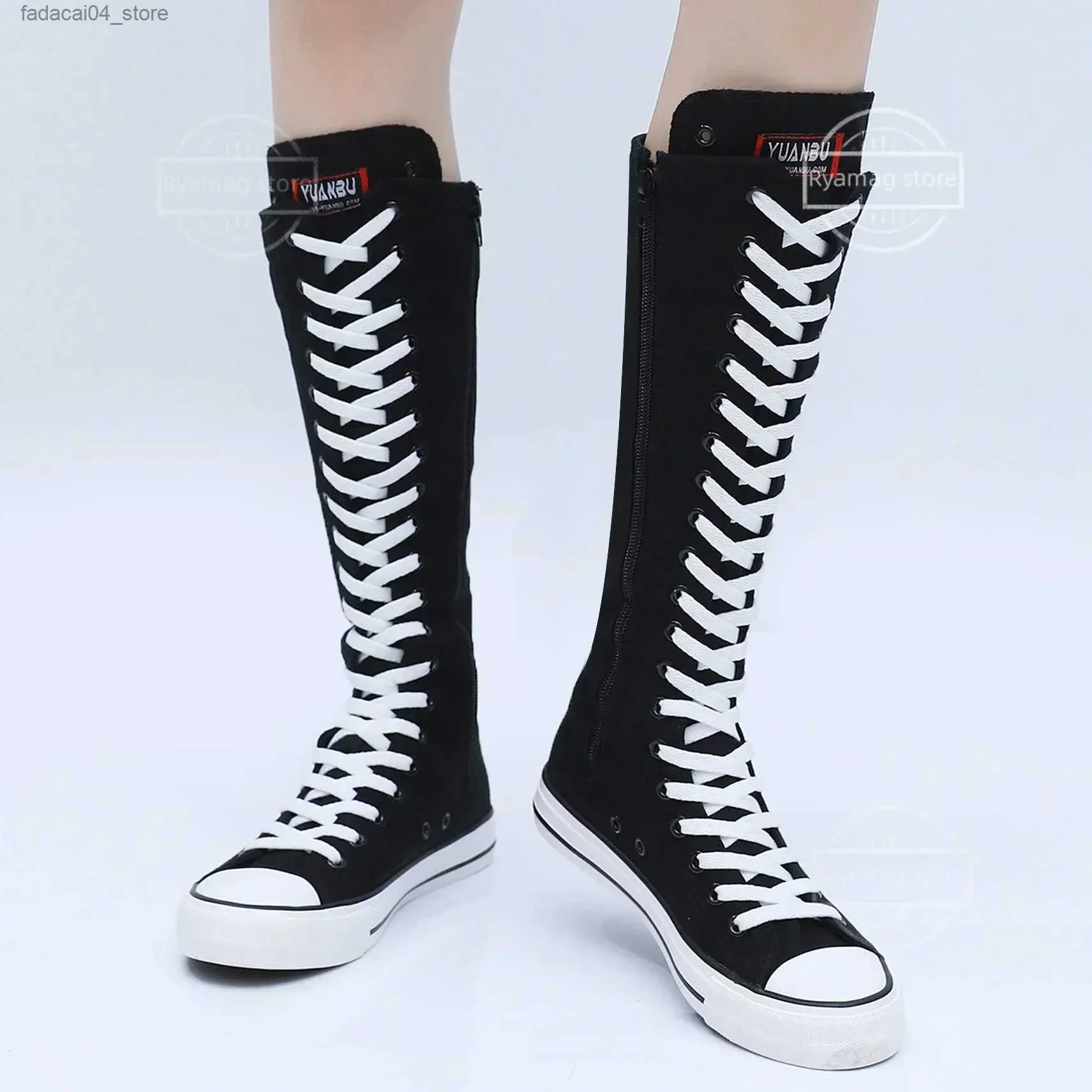 かなゆページ Womens Canvas High Top Casual Sneakers with Zipper, Comfy