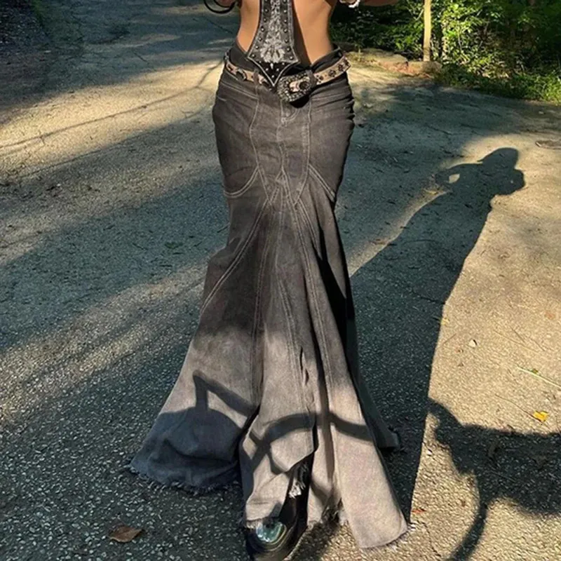 BIIKPIIK Gothic Gradient Black Mermaid Denim denim skirt BIIKPIIK Gothic Gradient Black Mermaid Denim denim skirt