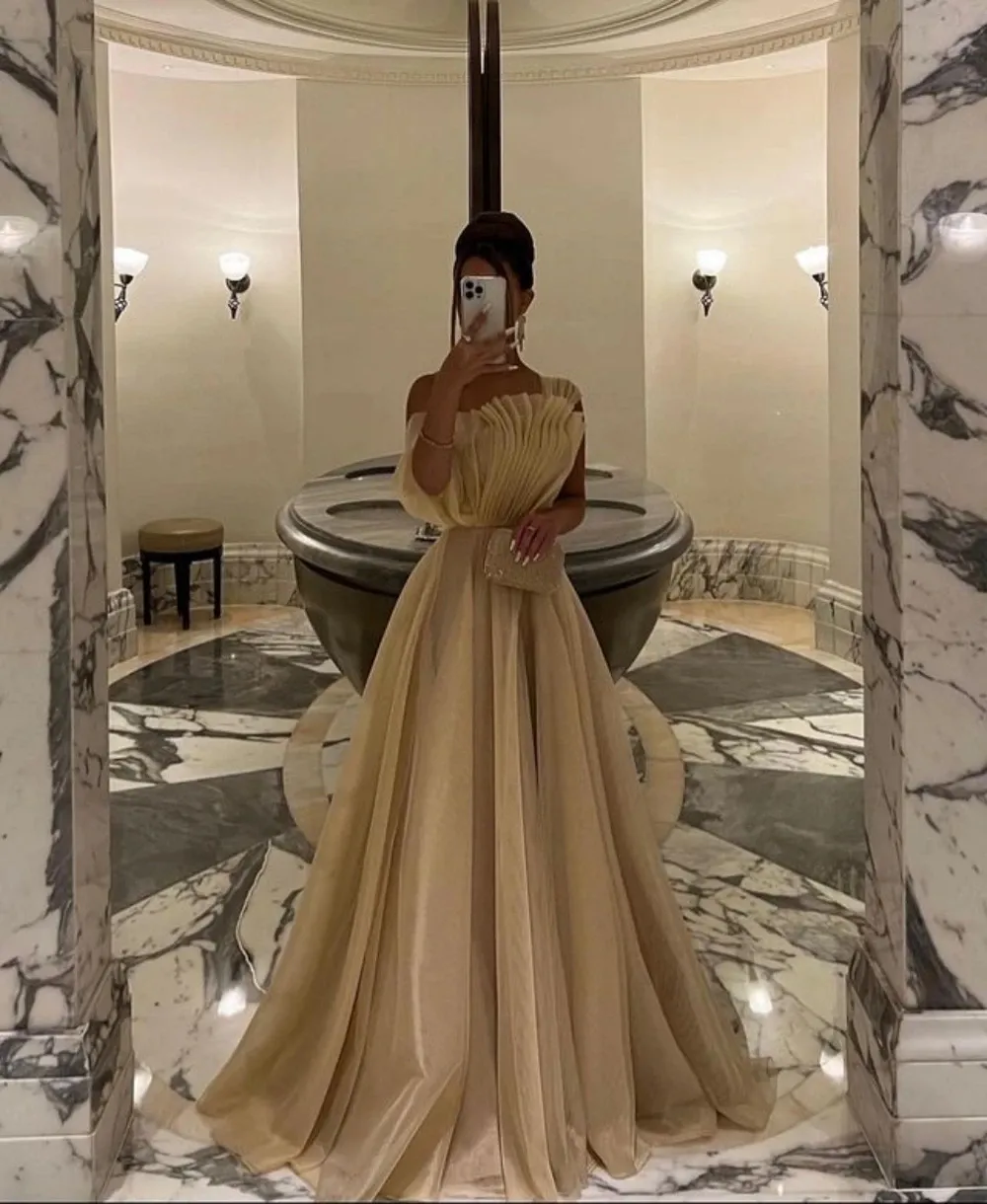 Elegant One-Shoulder Organza empire waist prom dress with Art Deco-inspired Neckline, Pleats, A-Line Silhouette, Lace-up Back, Strapless Design - Elegant One-Shoulder Organza empire waist prom dress with Art Deco-inspired Neckline, Pleats, A-Line Silhouette, Lace-up Back, Strapless Design -
