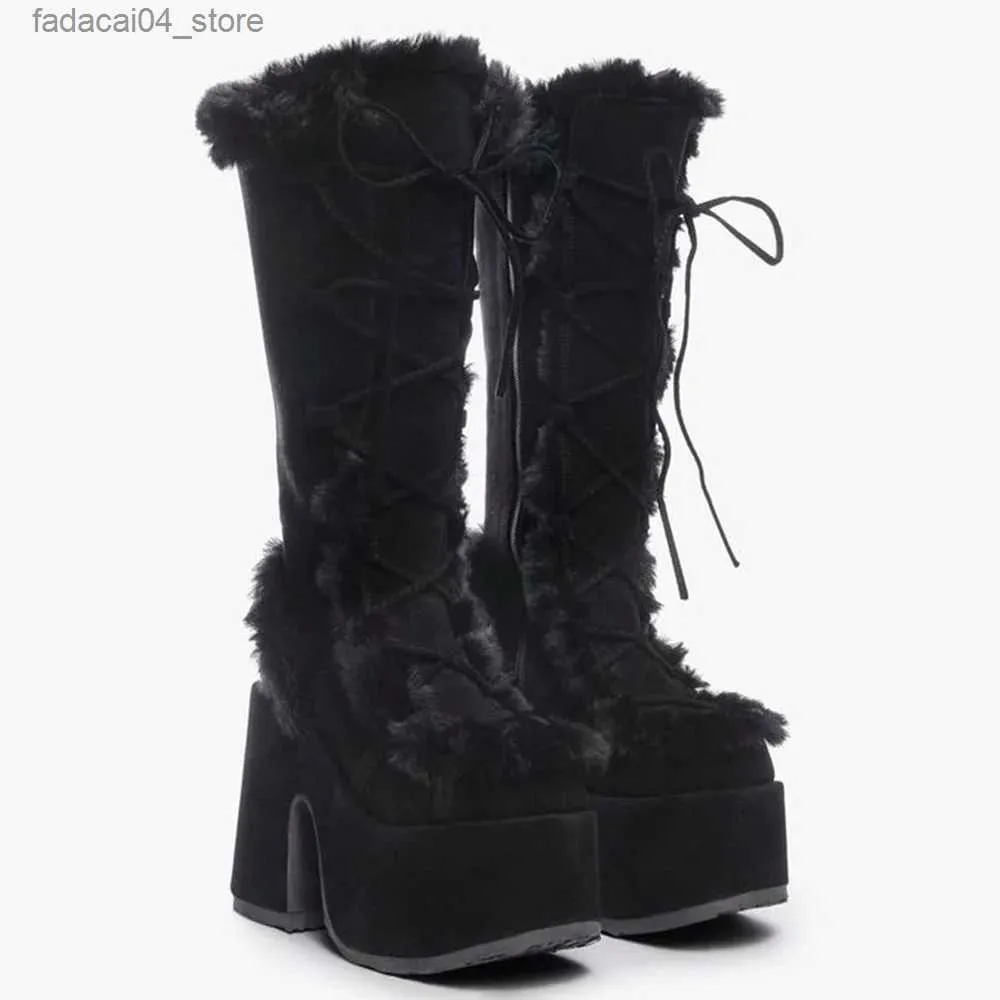 DHgate.com:White Faux Fur Chunky Platform Boots: Y2K Punk