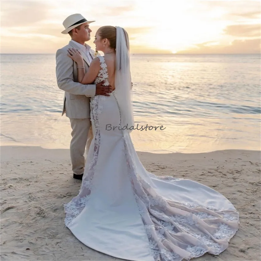 2024 Celtic Rustic Beach Mermaid deep v wedding dress - Elegant Backless Lace Bridal Gown with Soft Satin - Plus Size Available
