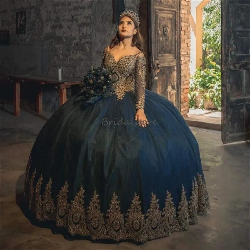 Princess Navy Blue Quinceanera Dresses With Gold... From Bridalstore,  $120.88 | DHgate.Com