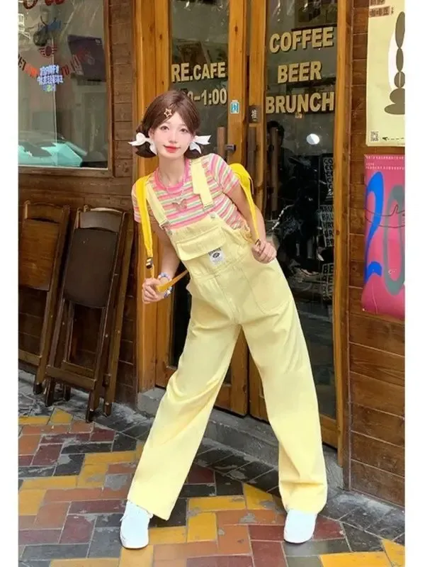 DHgate.com:Sweet Yellow Denim Overalls: Korean Style Loose