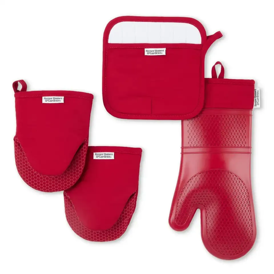 Ofenhandschuhe & Topflappen 4er-Set – Hitzebeständig Bis 200°C, Rutschfestes Silikon | Küchen- & Grill-Zubehör
