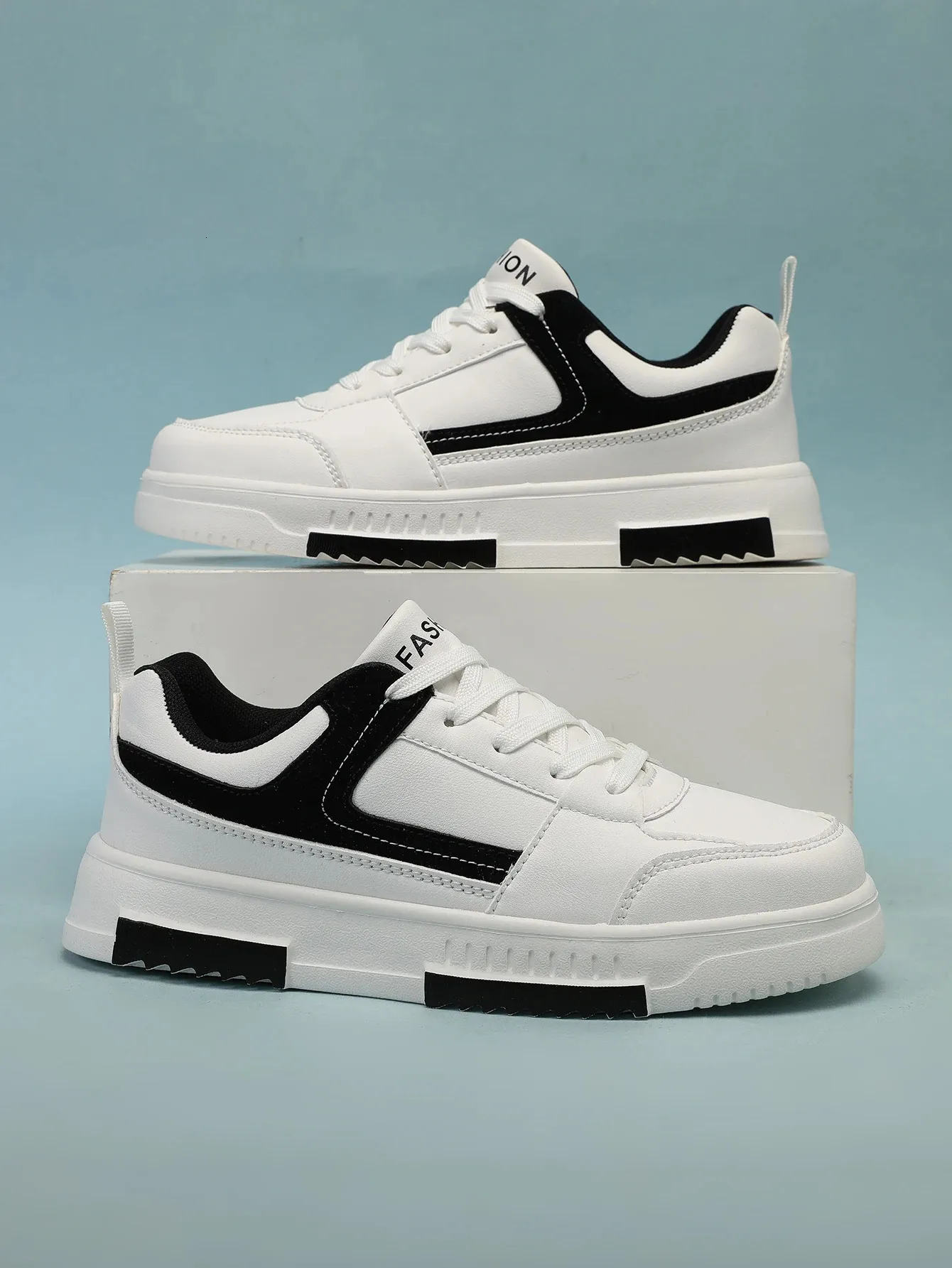 White microfiber lace-up casual low-top shoes for men with 