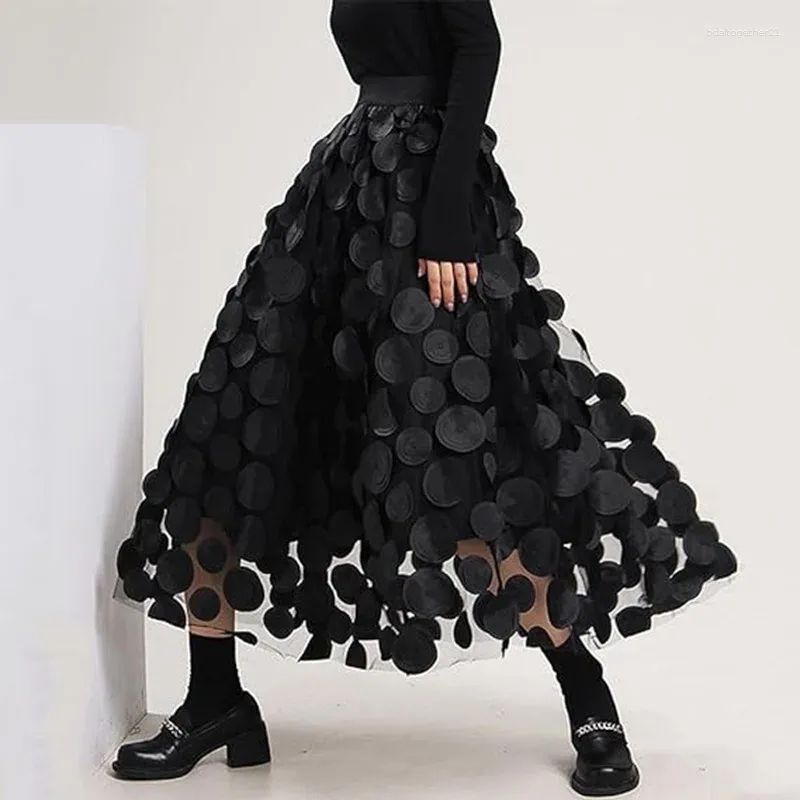 Flowy 3D Polka Dot Heavy Tulle High Waisted Long Skirt For Women Elastic Waist Mesh Midi Perfect For Weddings Halloween Parties And Streetwear Outfits From Bdaltogether21 19.12 DHgate.Com