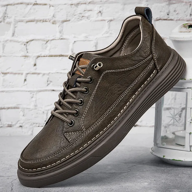 Men\'s spring and autumn flat leather lace casual comfortable shoes Size 12 Men Leather Casual Flat Shoes Classic Fashion Spring Summer  main image 2