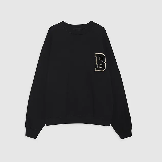 Suéteres bordados AB, sudaderas holgadas de vellón negro para mujer, sudaderas con cuello redondo de diseñador, sudaderas suaves de algodón puro a la moda_voghion.com