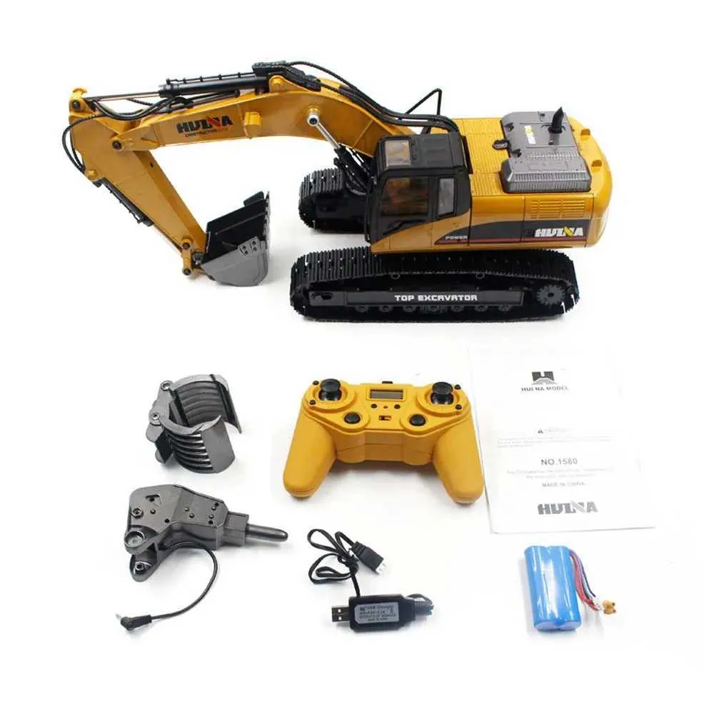 1/14 Metal RC Excavator HUINA 580 Remote Control Truck, Smoke
