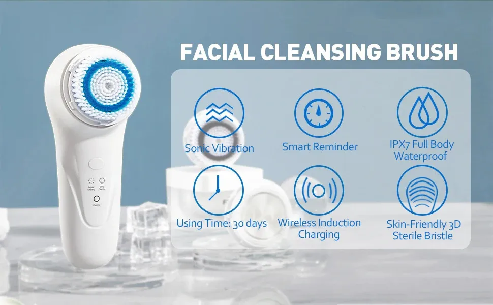 Deep facial cleansing brush with Sonic Technology for Exfoliating and  Clewing Skin