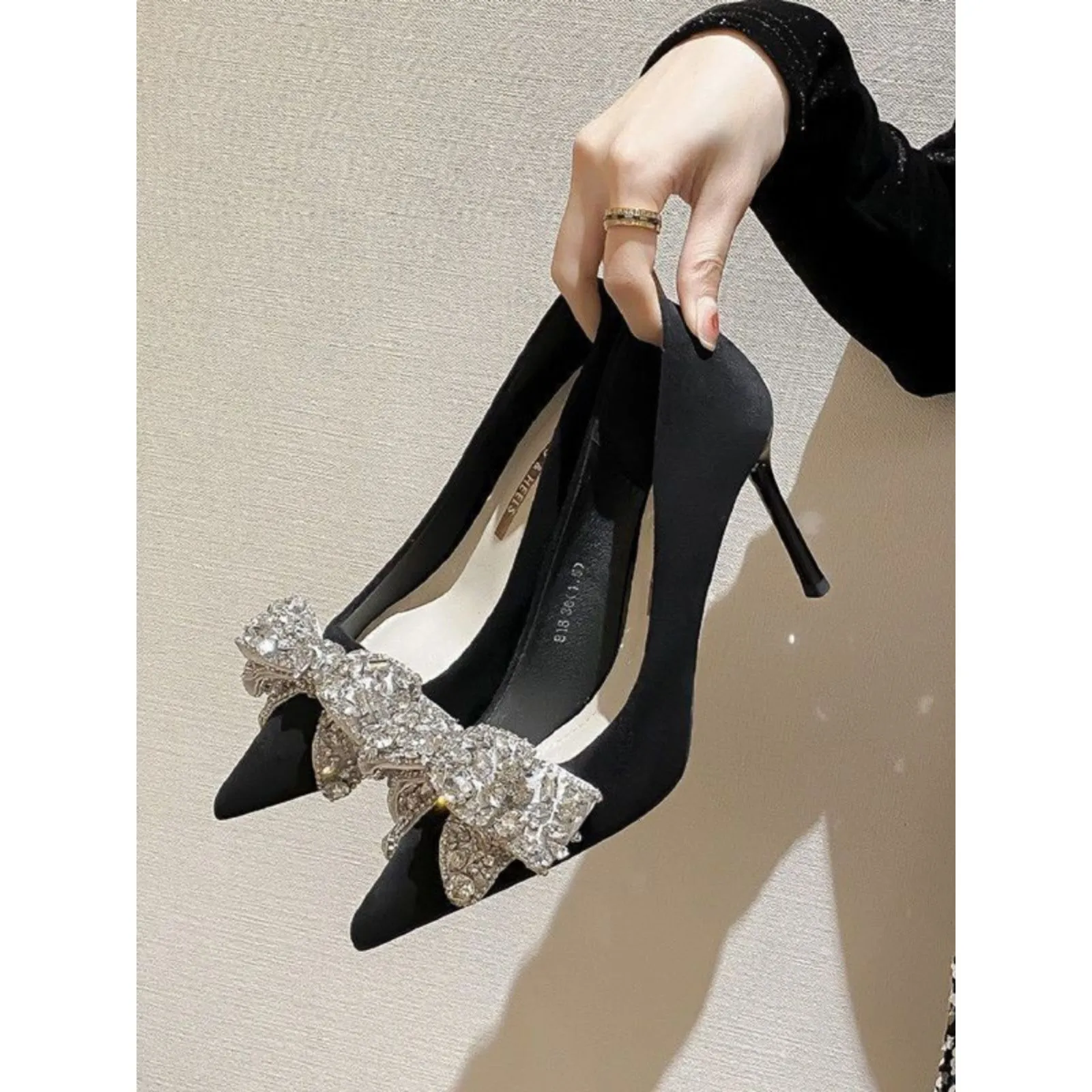 Black heels with diamonds new arrivals