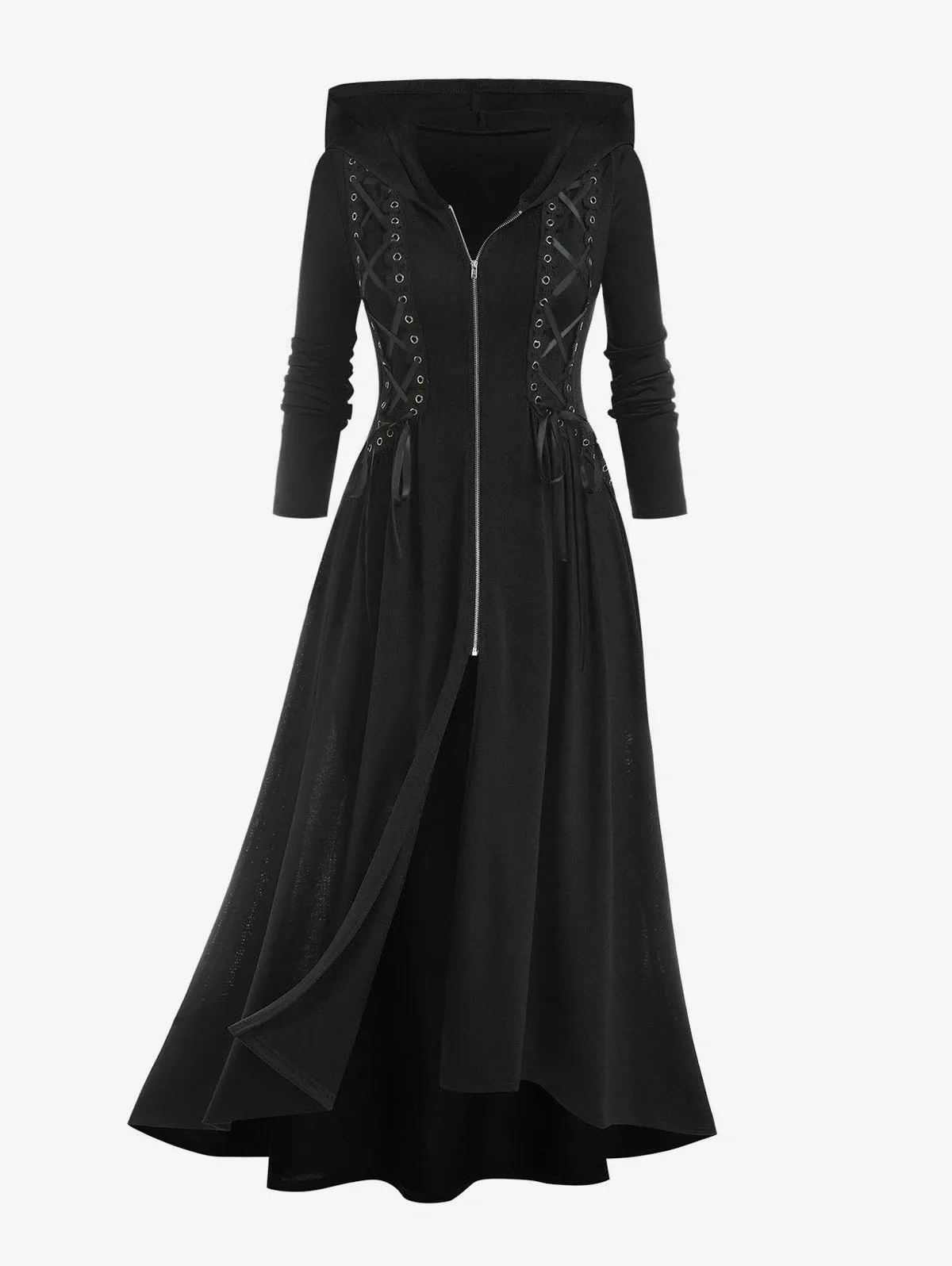 ROSEGAL Plus Size Hooded Lace Up Zipper Witchery Trench Coat High Low Maxi Outwear For Women Black Red With Longline Hoodies 240620 From Zhong02 17.66 DHgate.Com