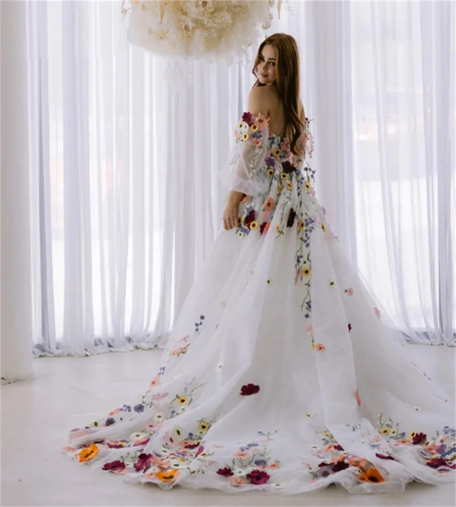 flower fairy wedding dress Long Bridal Gown Floral Wedding Dress main image 1