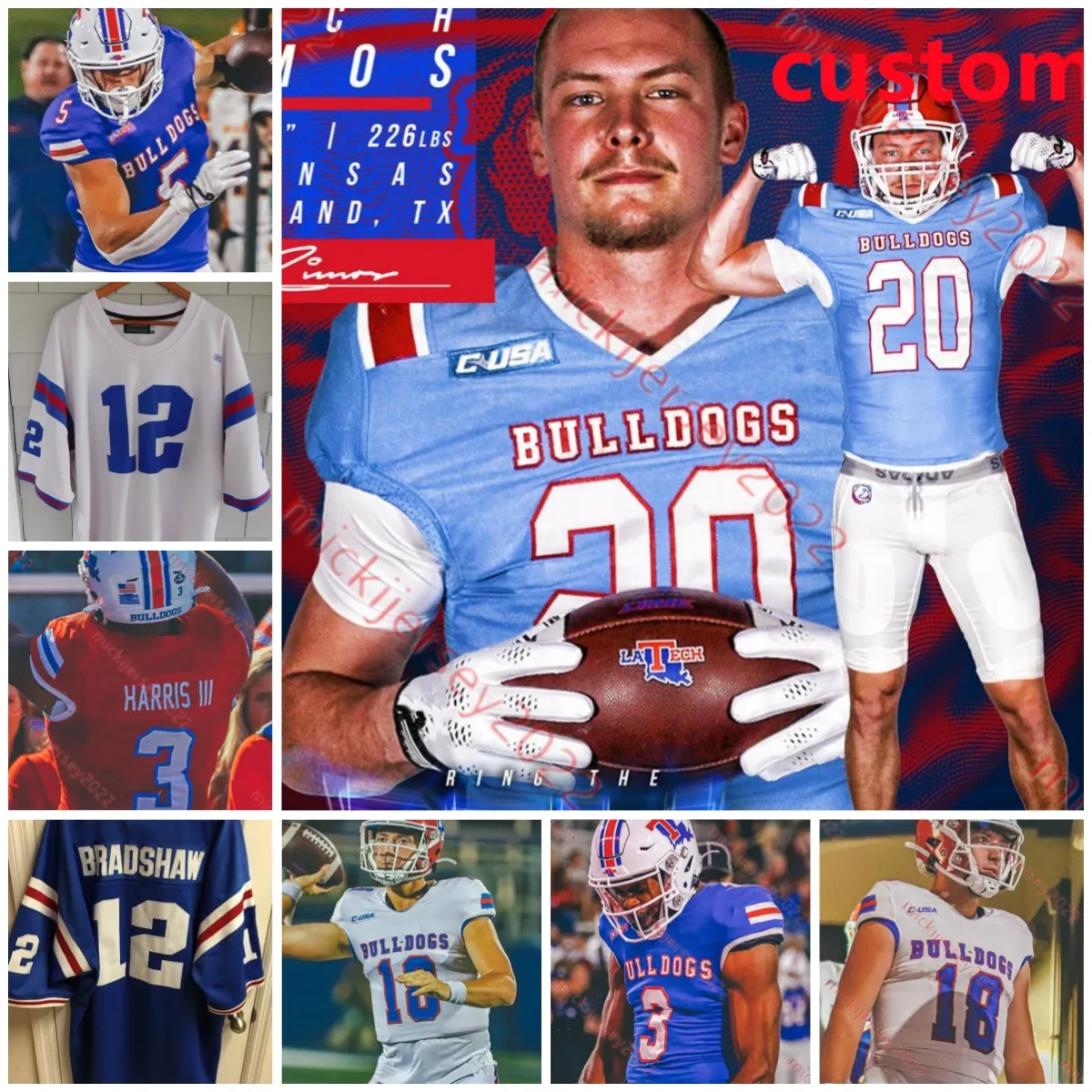 Hank Bachmeier Tre Harris Louisiana Tech Bulldogs Football Jersey