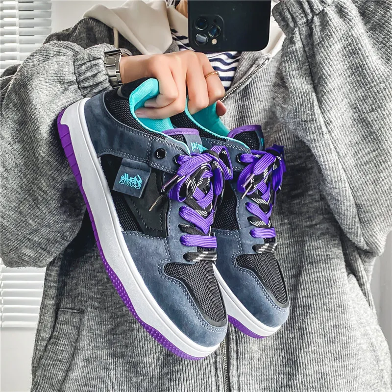 2024 Men s Canvas Casual Skate Shoes Slip On Sneakers for Students Purple Tide Shoes