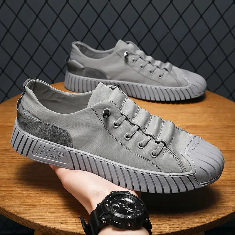 Breathable Sneakers Mens Grey Canvas Shoes Mens Casual