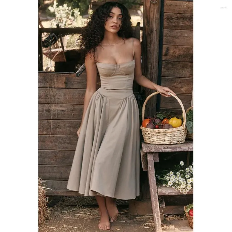 Summer Casual Midi Dress with Spaghetti Strap and Empire Waistline,  Polyester Slim Fit A-Line Dress with Chest Pads and Peplum Detail from  Dhgate Basic & Casual Dresses - price 52.54