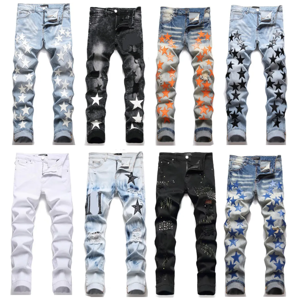 s Designers Italy Brand Jeans Hip Hop pants designers ripped men slim fit streetwear jeans Men s Biker Hole Stretch Denim