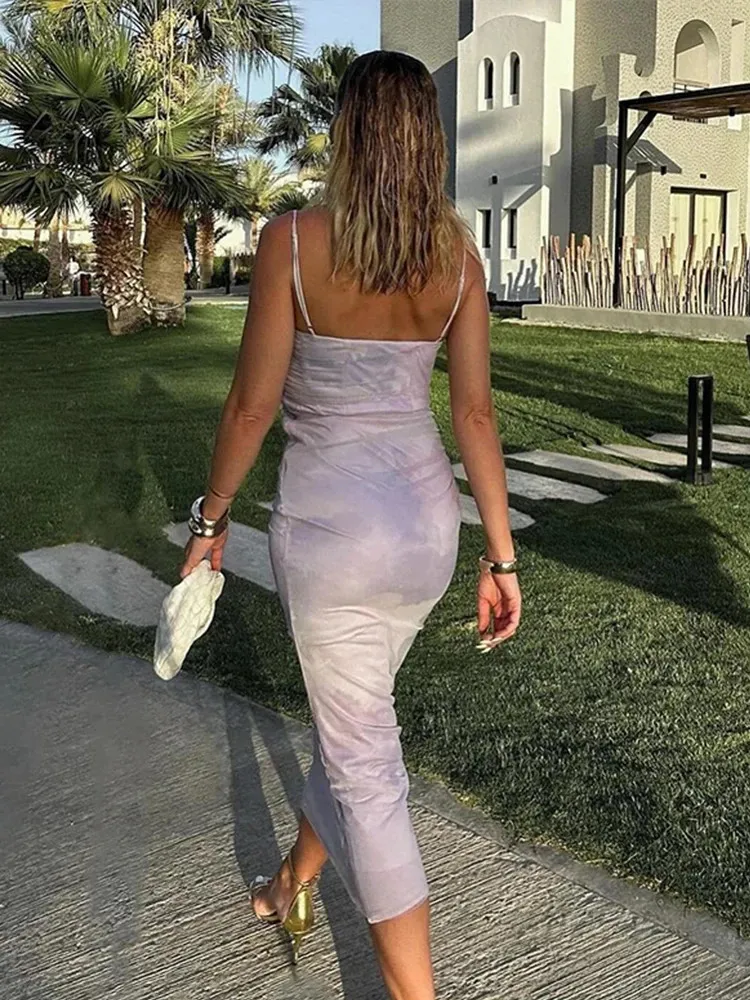 Backless Spaghetti Strap Pleated Tulle Midi Dress Women Slim Summer Beach  Holiday from Dhgate Urban Sexy Dresses - price 37.14