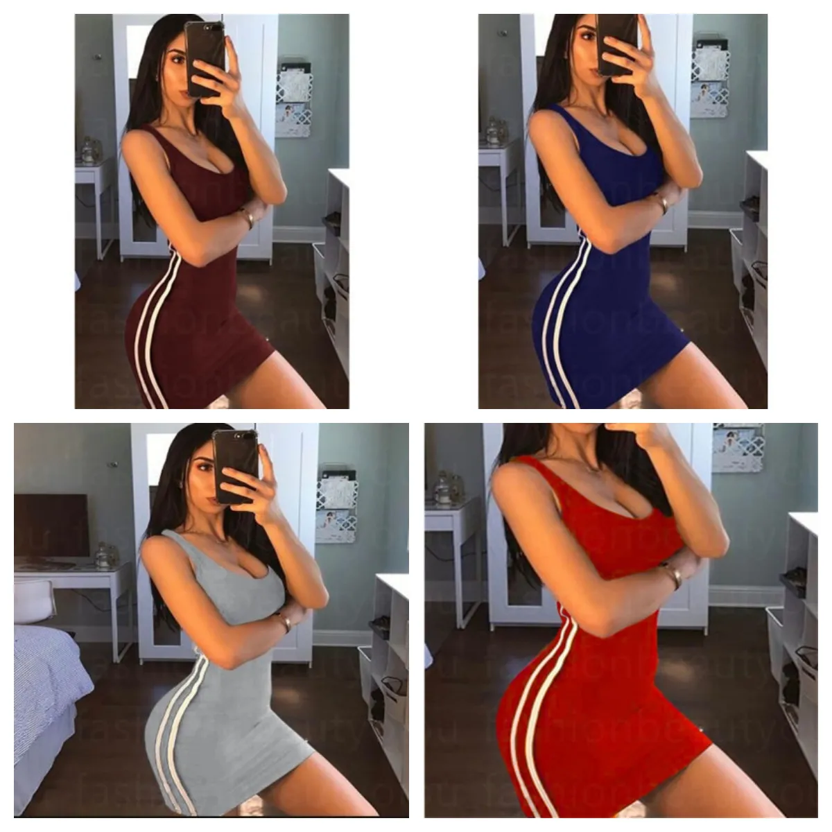 Designer Womens Clothes: Sleeveless Knitted Mini Dress Elastic