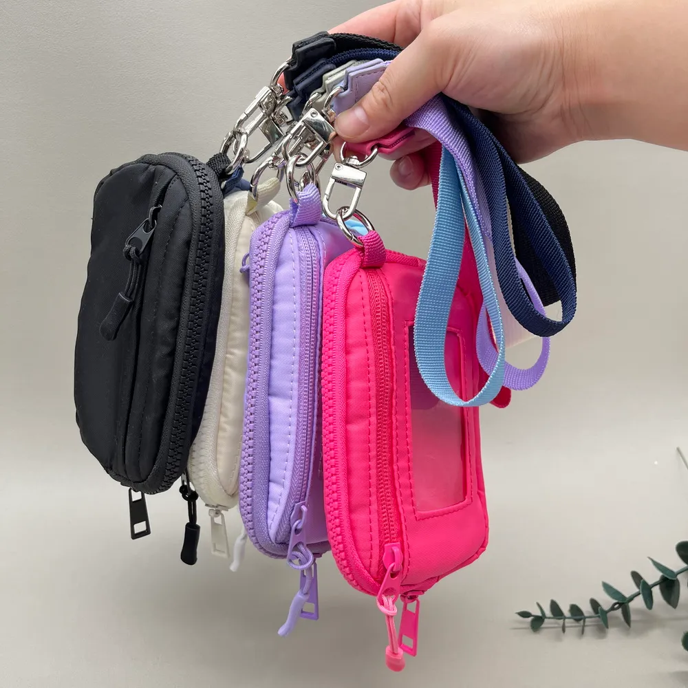 Wholesale Custom Portable Nylon Credit Card Purse Mini Wallet Wrist Bag Coin Pocket Clear bags Keychain