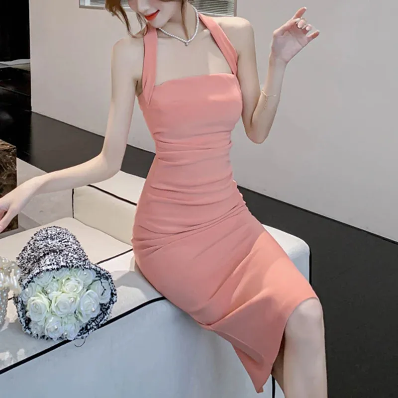 backless ruched bodycon dress Backless Ruched Bodycon Dress | Asymmetric Ribbon Mini