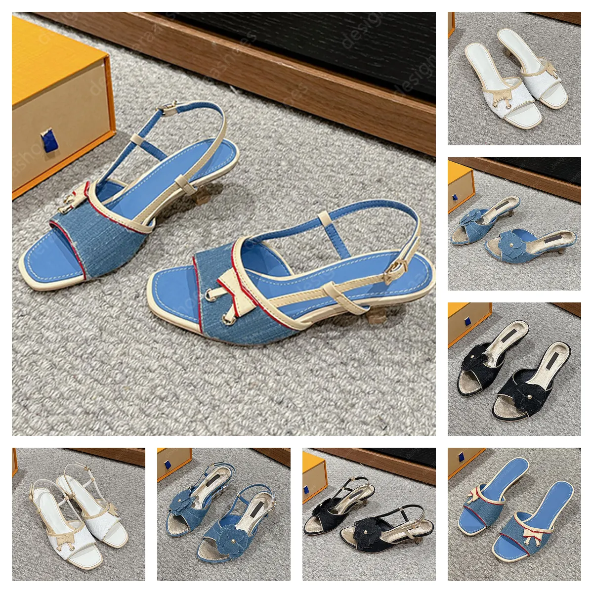 Denim slide sandals outlet