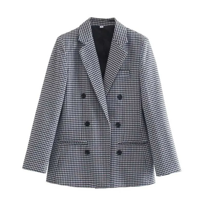 Women s Autumn Checkered Double-Breasted Coat with Five Color