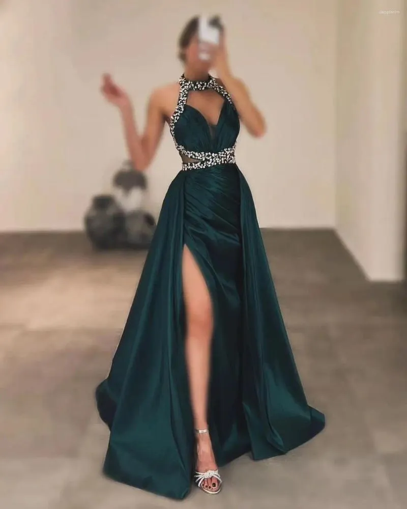 Elegant Mermaid Long Party Wear Gown With Halter Neck Sleeveless Design Side Split Crystals And Floor Length Hemline For Prom Formal Evening Events Or Parties. From Deggdenim 106.58 DHgate.Com