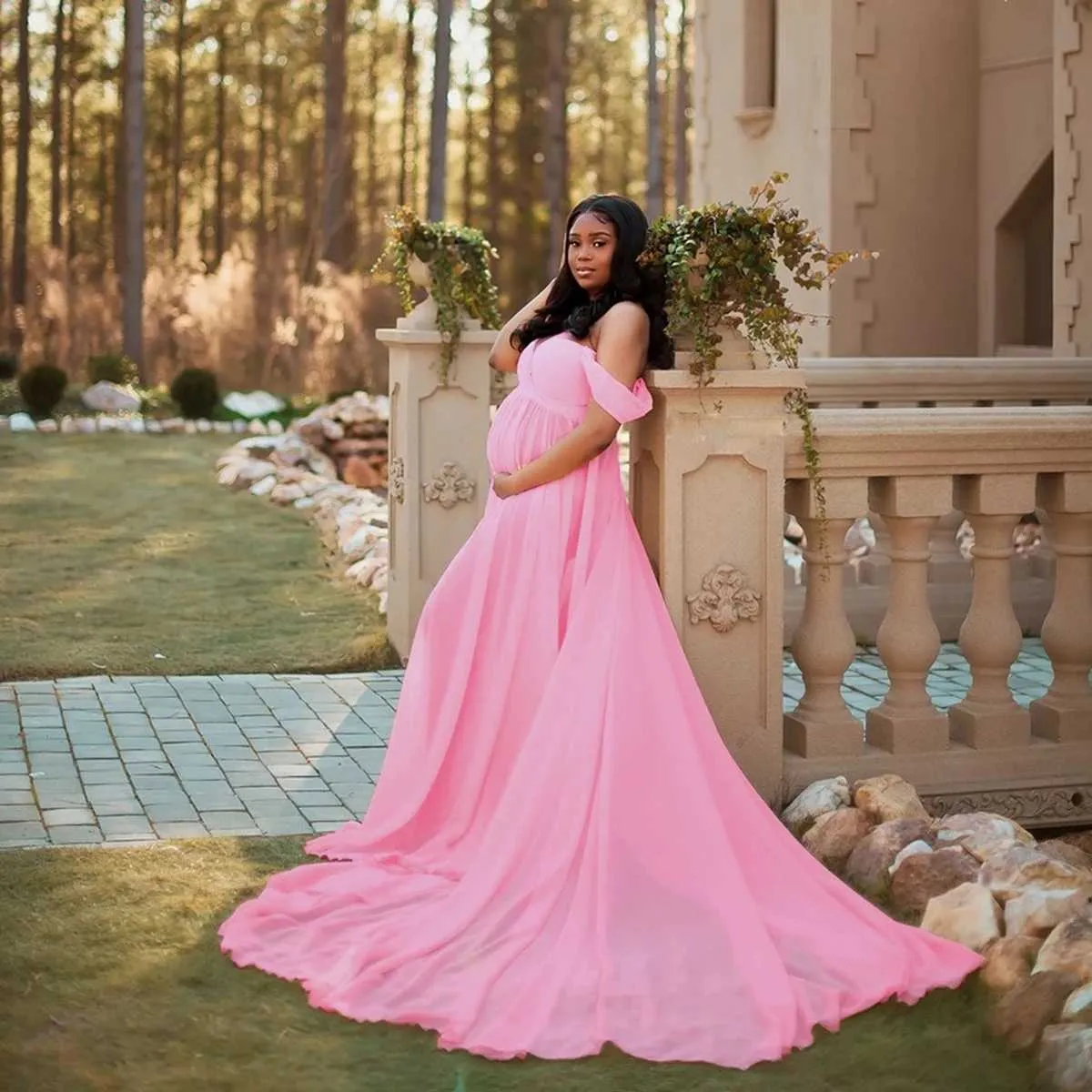 Robe De Maternite En Coton Pour PhotoShoot Robe Maxi Sexy A Epaules Denudees Du 35 66 DHgate