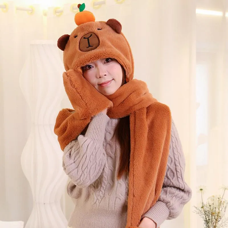 Capybara Plush Earflap Hat with Gloves and Scarf Set: Keep Warm and Show  Your Love for Capybaras
