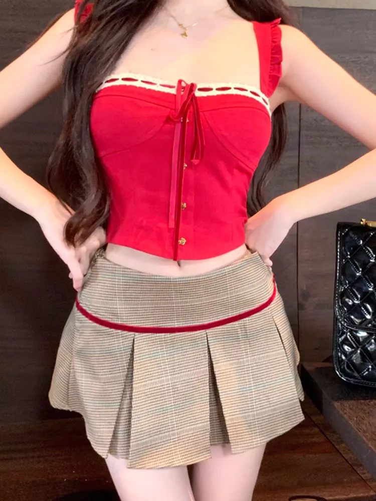 Ank Rouge　重ね着風　ゴスロリ　y2k coquette 00s 2000s Y2k Vintage Red Halter Neck Party Club Dress XS Small