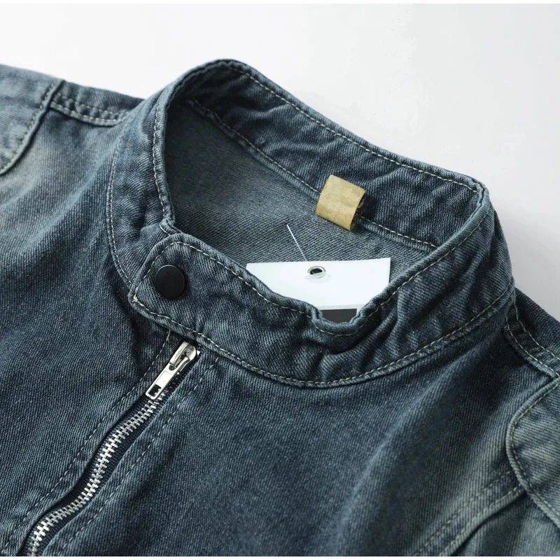 American Denim Jacket: Mens Oversized Vintage Moto Style Denim